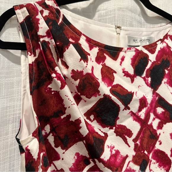 St. John Collection Womens Midi Dress Size 6 Ruched Red & White Patterned Silk - Picture 3 of 12
